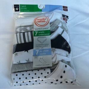 Wonder Nation Girls 7 Perfect Pairs 7 Briefs size 4 and 7 Socks  Size 6-10.5 NWT